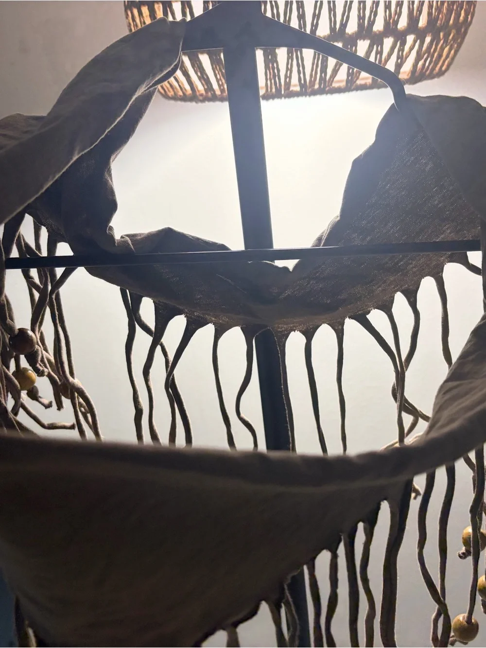 Boho Fringe Scarf with Wooden Bead Trim